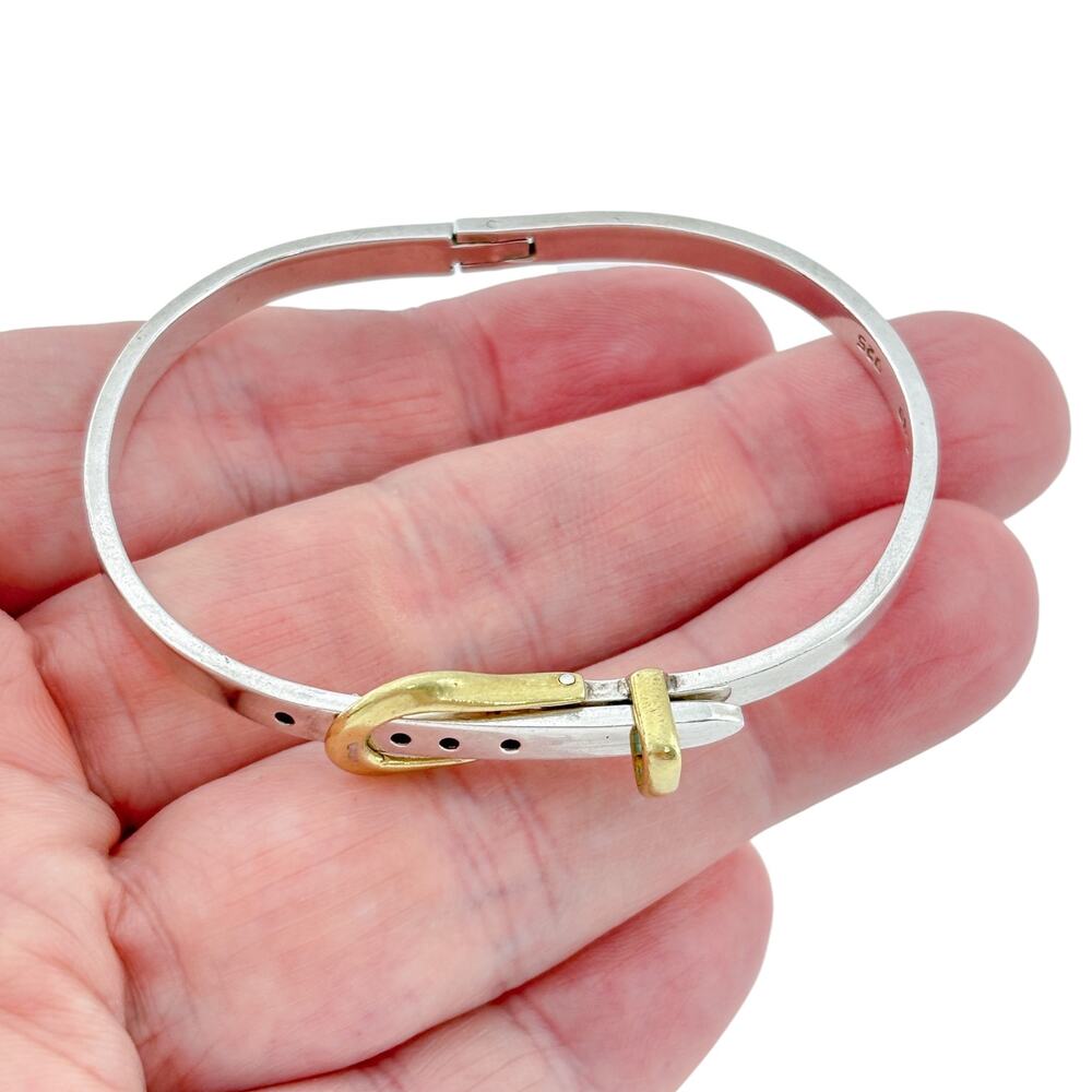 Vintage Mexican Taxco Sterling Silver 925 Gold Buckle Cuff Bracelet 6.5"